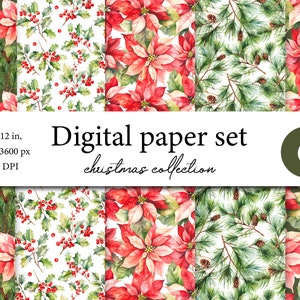 Aquarel Kerst Digitaal Papier - Kerstachtergrond - Aquarelpapier - Vakantiepapier - Kerstdieren - Naadloze kerstpapieren