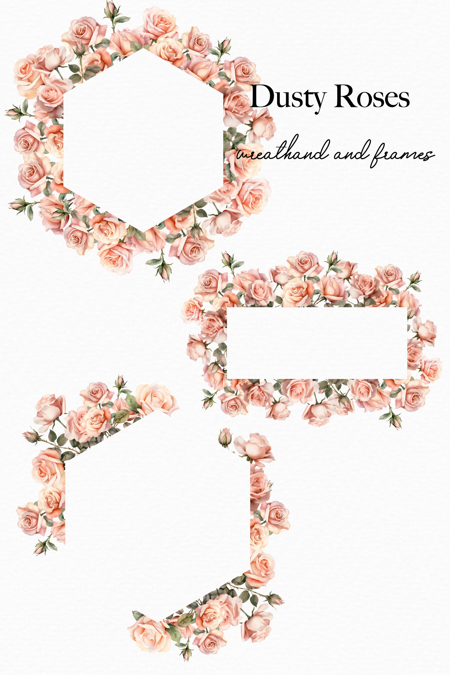 Boho Dusty Pink Roses Frame Clipart, Watercolor Floral Borders Png ...