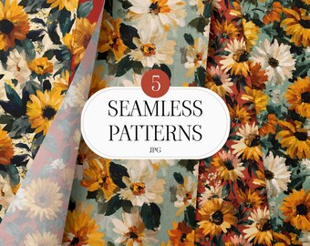 Sonnenblumen Muster-Bundle | Herbst Floral Digitales Papier | Rustikale Herbstblumen Hintergründe | JPG Texturen für Stoffe & Kunsthandwerk