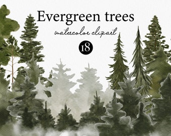 Aquarelle forêt Digital Clipart Set - forêt paysage clipart - élément Floral - aquarelle arbres - Deer Mountain - pin aquarelle 145
