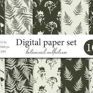 Grüne Blätter, digitales Blumenpapier, Farn-nahtloses Muster, druckbares Laub, immergrünes digitales Scrapbookpapier jpg