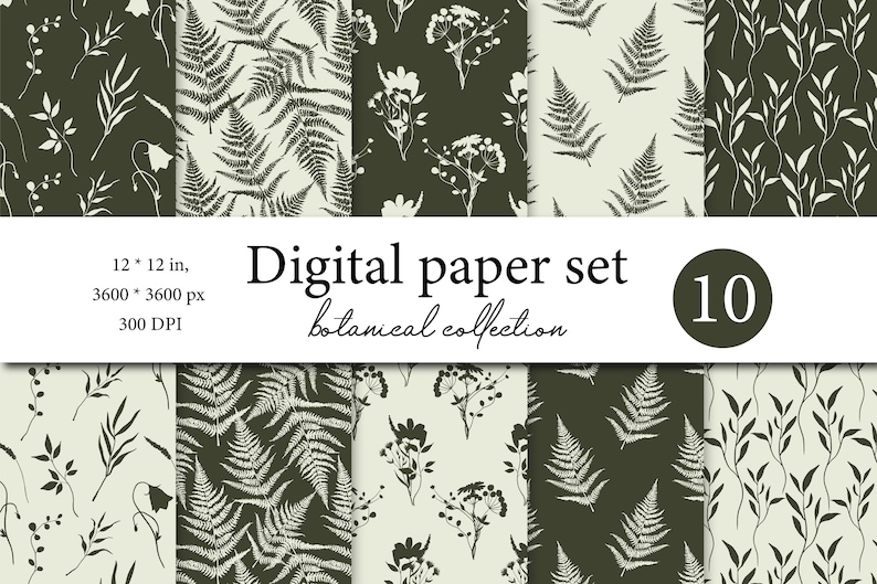 Greenery Leaves, Floral Digital Paper, Fern Seamless Pattern, Foliage ...