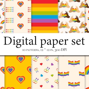 Pride Month Digitale Papers, Scrapbookpapier, Naadloos Patroon, Digitale Papers, LGBTQ+ Rainbow Lesbian Gay Flag Art