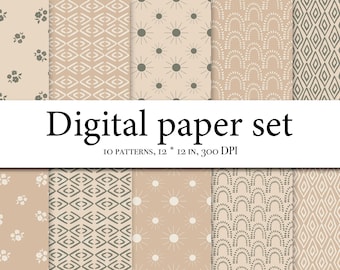10 papéis digitais sem costura boho, papel de scrapbook boho, fundos boho, papel digital de uso comercial, padrões boho, boho fofo