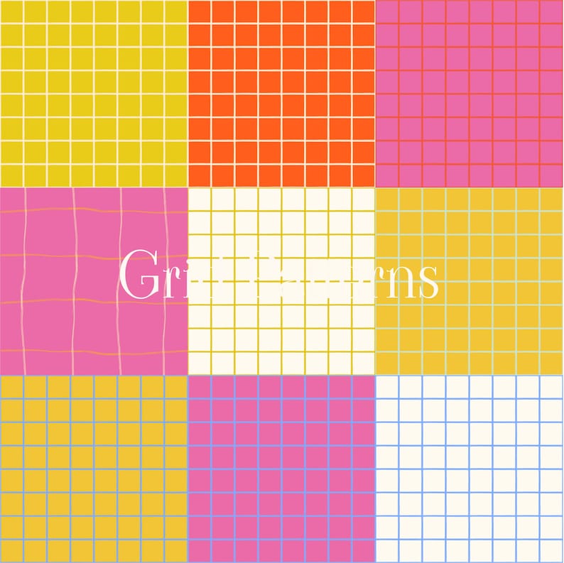 May include: A vibrant grid pattern with squares in yellow, orange, pink, and white. The word "Griffins" is displayed in a white font across the center of the image. The design is suitable for various applications.