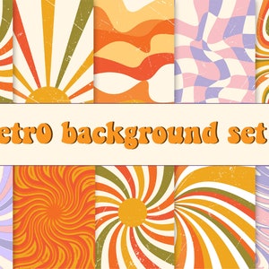 Retro Vibes Digitaler Hintergrund Set - 70er Jahre Clipart - Retro Hippie Kunst - Groovy - Wandkunst - Textur Vektor- 70er Sommer Zitate Clipart 007