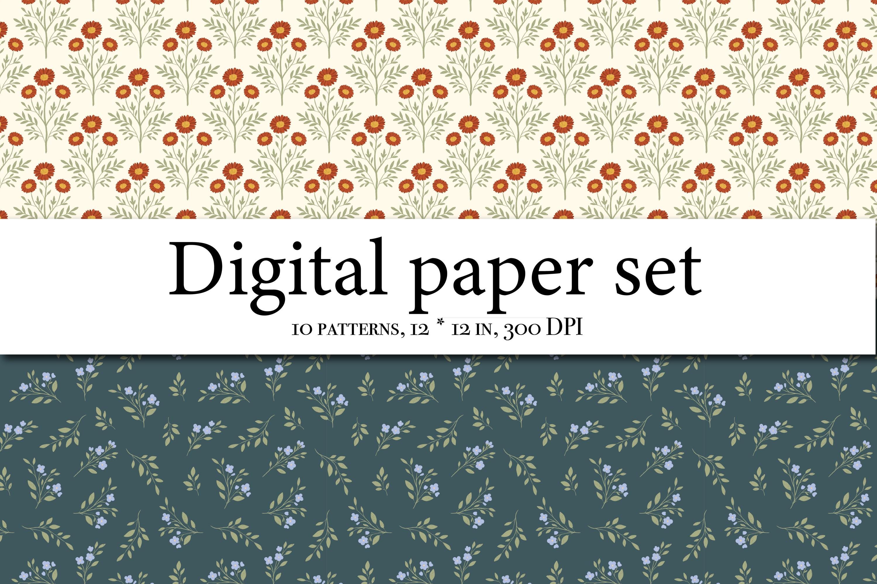 10 Vintage Floral Seamless Patterns Bundle, Cottagecore Botanical ...