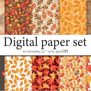 Aquarell Herbst Blätter Digitales Papier - Herbst Muster - Rustikal - Aquarell Blätter Herbst Clipart Thanksgiving Halloween - Ahorn Eiche