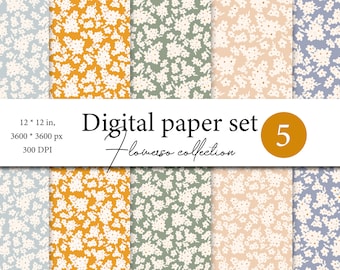 10 papéis digitais sem costura boho, papel de scrapbook boho, fundos boho, papel digital de uso comercial, flores minúsculas, boho fofo