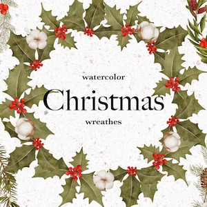 Beautiful Watercolor Christmas Clipart Pack - Stunning Christmas Wreath Clip Art for Holiday Card Making
