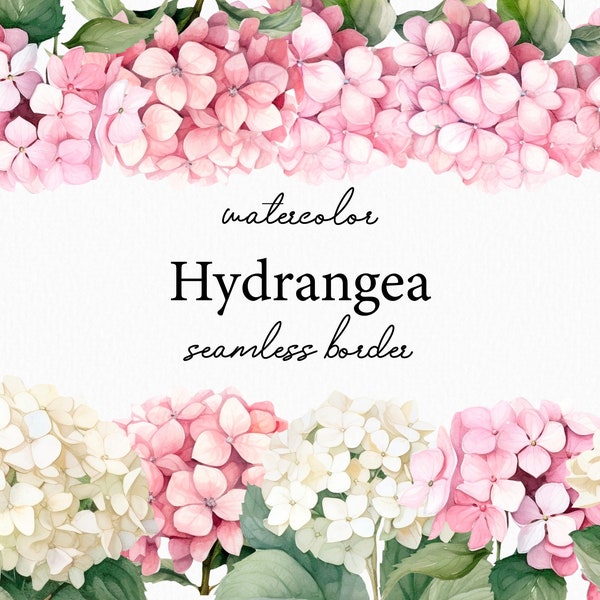 Hydrangea Watercolor Seamless Border, Pink Floral Hydrangea Png, Hydrangea wreath, transparent, flower, spring, garden, Hydrangea Border 012