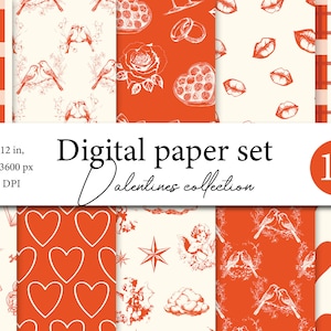 Scrapbooking digital do Dia dos Namorados, 10 papéis digitais sem costura de corações de namorados, fundos de coração, papel digital de namorados