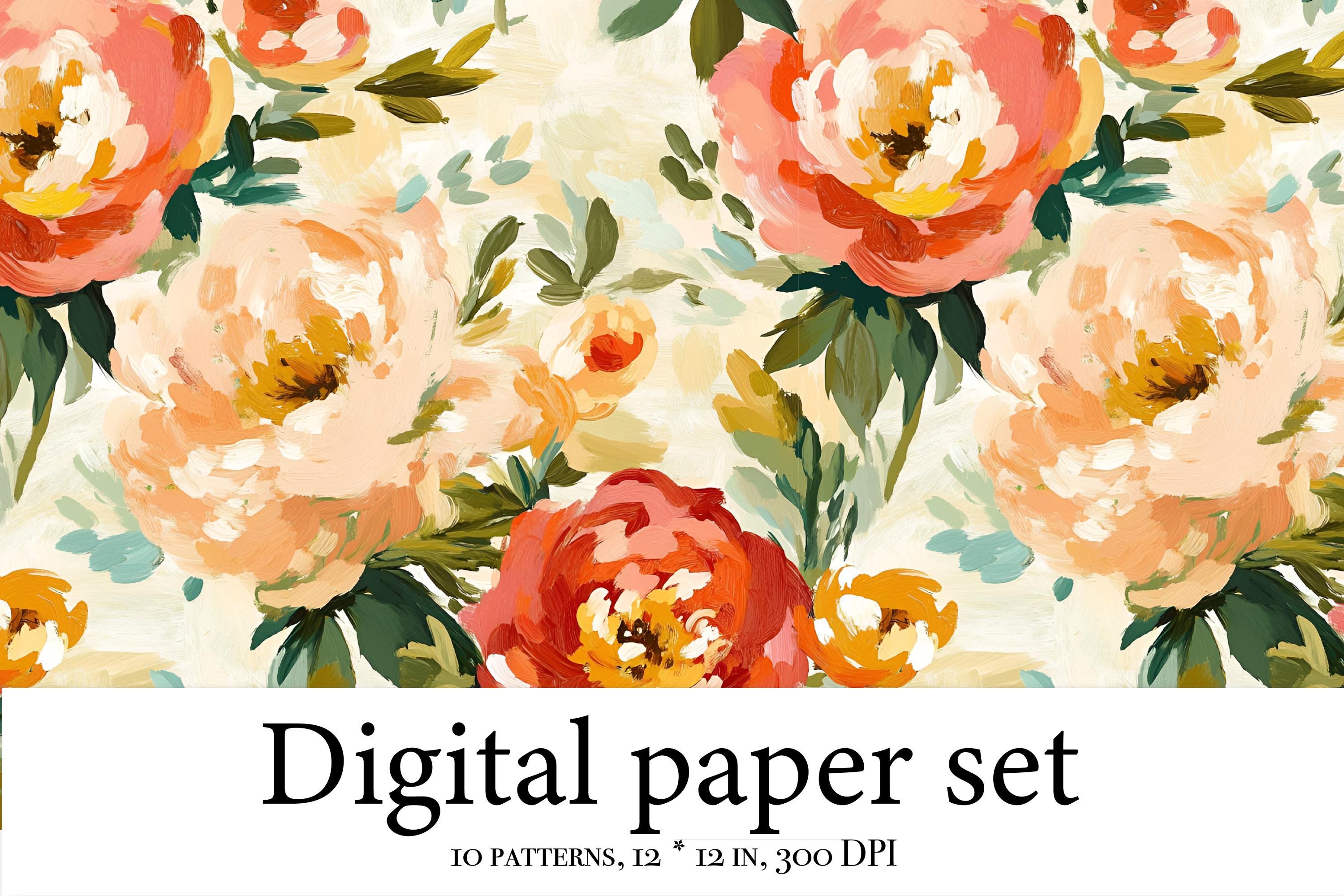 Vintage Floral Seamless Patterns Bundle – Hand-painted Peony Rose ...