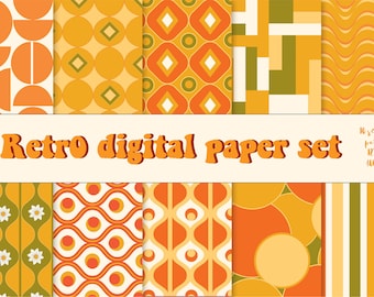 Patroon clipart met retro digitaal papier - jaren '70 Retro achtergrond digitale print - naadloze bloemmotief - naadloze textuur 007