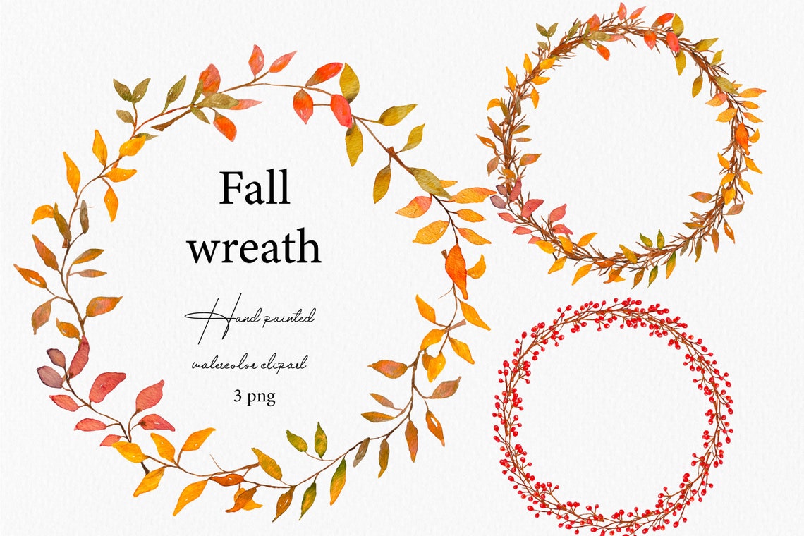 Fall Leaves Clipart Watercolor Fall Wreath Clip Art Autumn Leaves ...