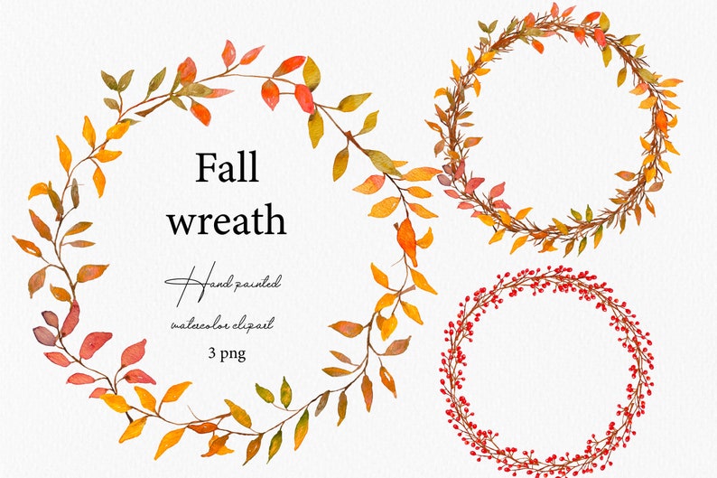 Fall Leaves Clipart Watercolor Fall Wreath Clip Art Autumn Leaves ...