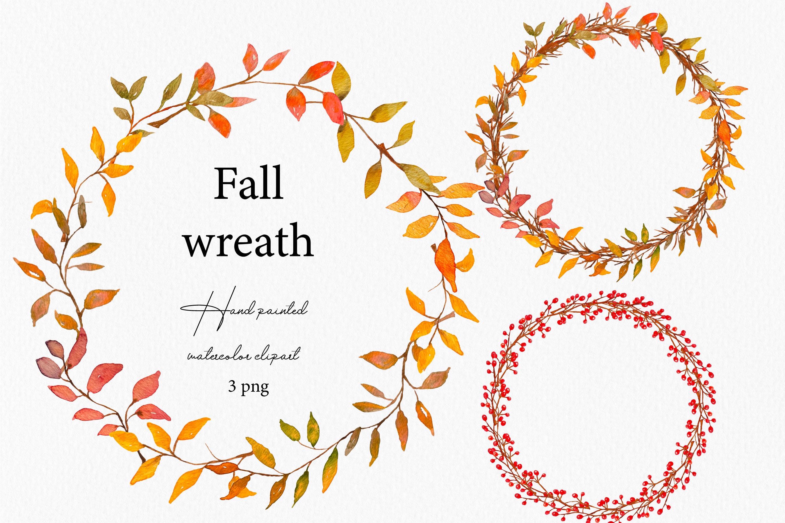 Fall Leaves Clipart Watercolor Fall Wreath Clip Art Autumn Leaves ...