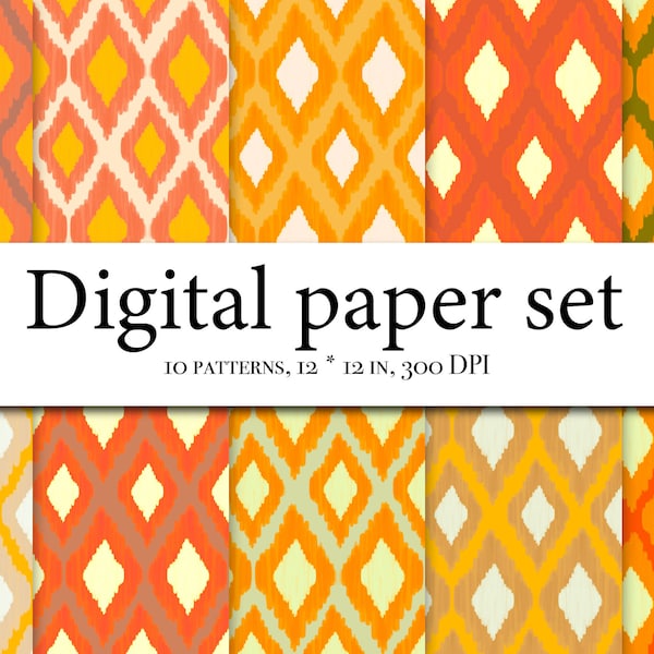 Ikat Geometrical Patterns, Tribal Ethnic Patterns Yellow Blue Red Green, Ikat Digital Paper Pack, Ikat Seamless Pattern