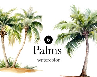 Watercolor Palms clipart png - Watercolor tropical clipart - Palm trees beach jungle tropics - Watercolor palm tree png - Digital clipart