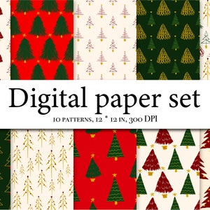 Kerst digitaal papier - handgetekend kerstbomenpapier - Kerstboomillustratie - Naadloos patroon voor kaartontwerp en sociale media