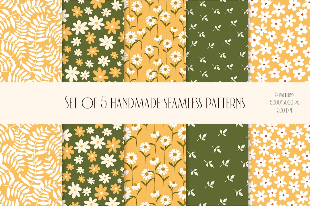 Floral Digital Paper Pack - Flower Seamless Pattern - Daisy Floral ...