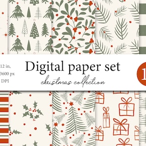Papel digital navideño - Patrón navideño sin costuras - Papel digital para álbumes de recortes - Papel navideño - Fondo navideño