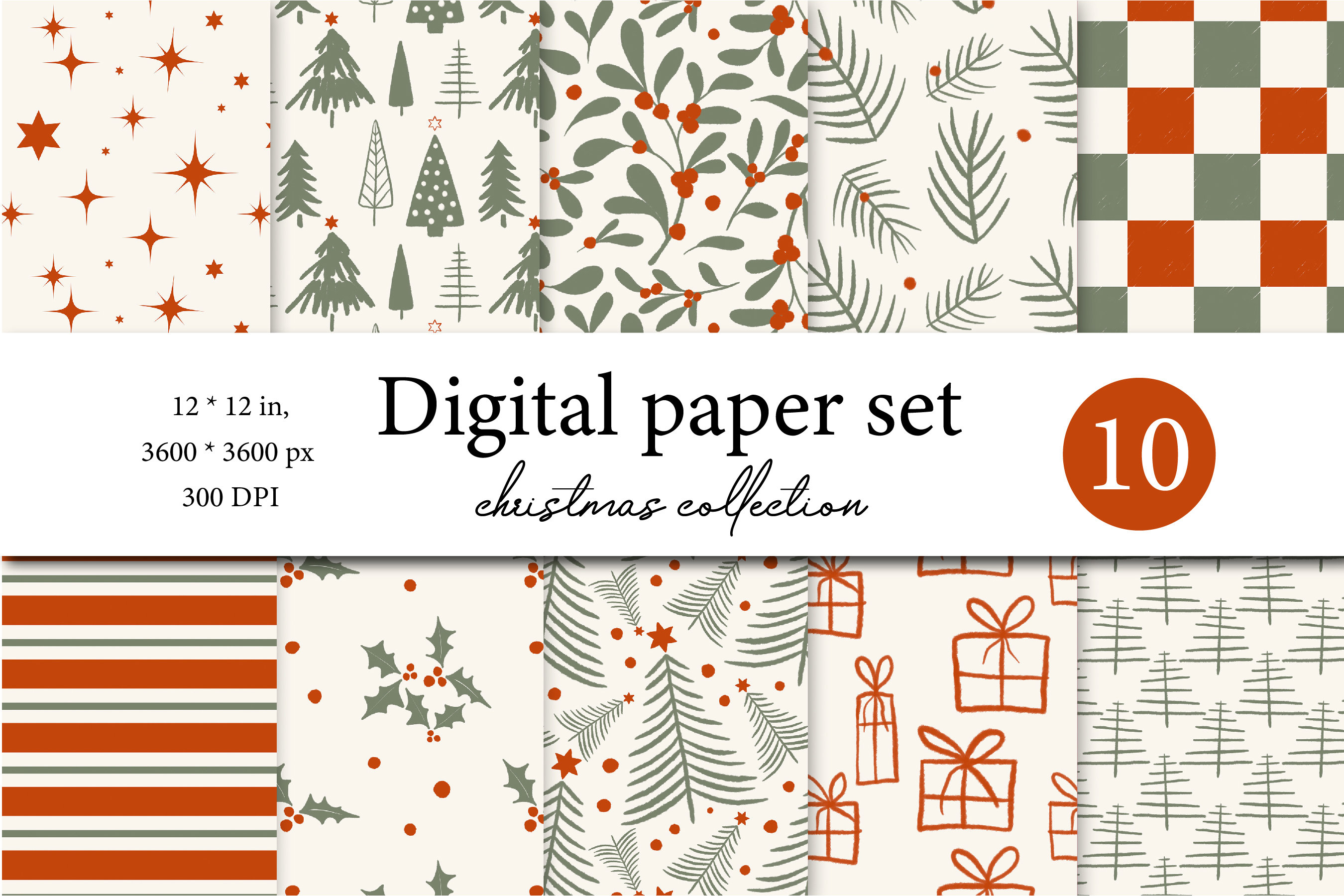 Christmas Digital Paper Set - Christmas Seamless Pattern - Holidays Digital Scrapbook Paper - Holiday paper - Christmas background