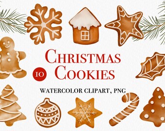 Christmas Watercolor Clipart, Gingerbread Cookies clipart, Christmas cookies clipart, Winter Clipart, Cozy Holiday, Scrapbooking PNG