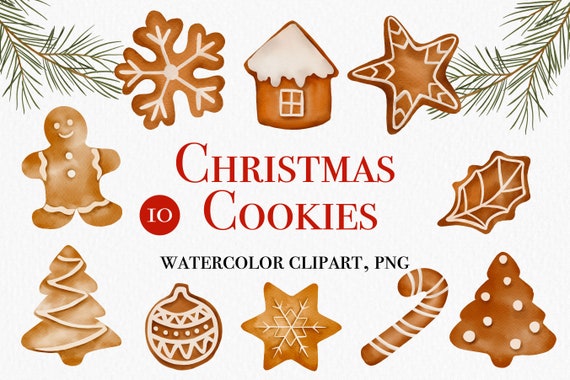 Christmas Watercolor Clipart, Gingerbread Cookies clipart, Christmas cookies clipart, Winter Clipart, Cozy Holiday, Scrapbooking PNG