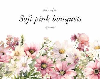 Aquarell Blumen Clipart - Feld Grenzen - Soft Pastell Blumen Clipart - Wildblumen Grenze Set - Wiese kleine Blumen - Digitale Clipart PNG