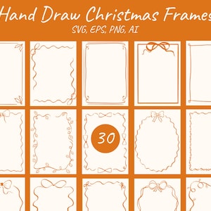 Handgezeichnete SVG-Rahmen für Weihnachtseinladung, Dinner-Party, Line Art Rahmen, Weihnachten SVG-Elemente, Doodles Urlaub Clipart
