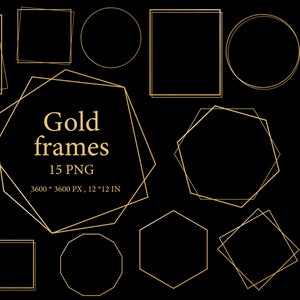 Gold Frame Clipart Geometric Golden Frames Wedding Invitations Gold Frame PNG Metallic Golden Frames Invitation Template PNG 008 image 2