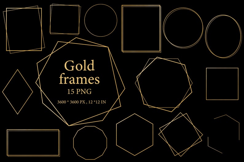 Gold Frame Clipart Geometric Golden Frames Wedding Invitations Gold Frame PNG Metallic Golden Frames Invitation Template PNG 008 image 2