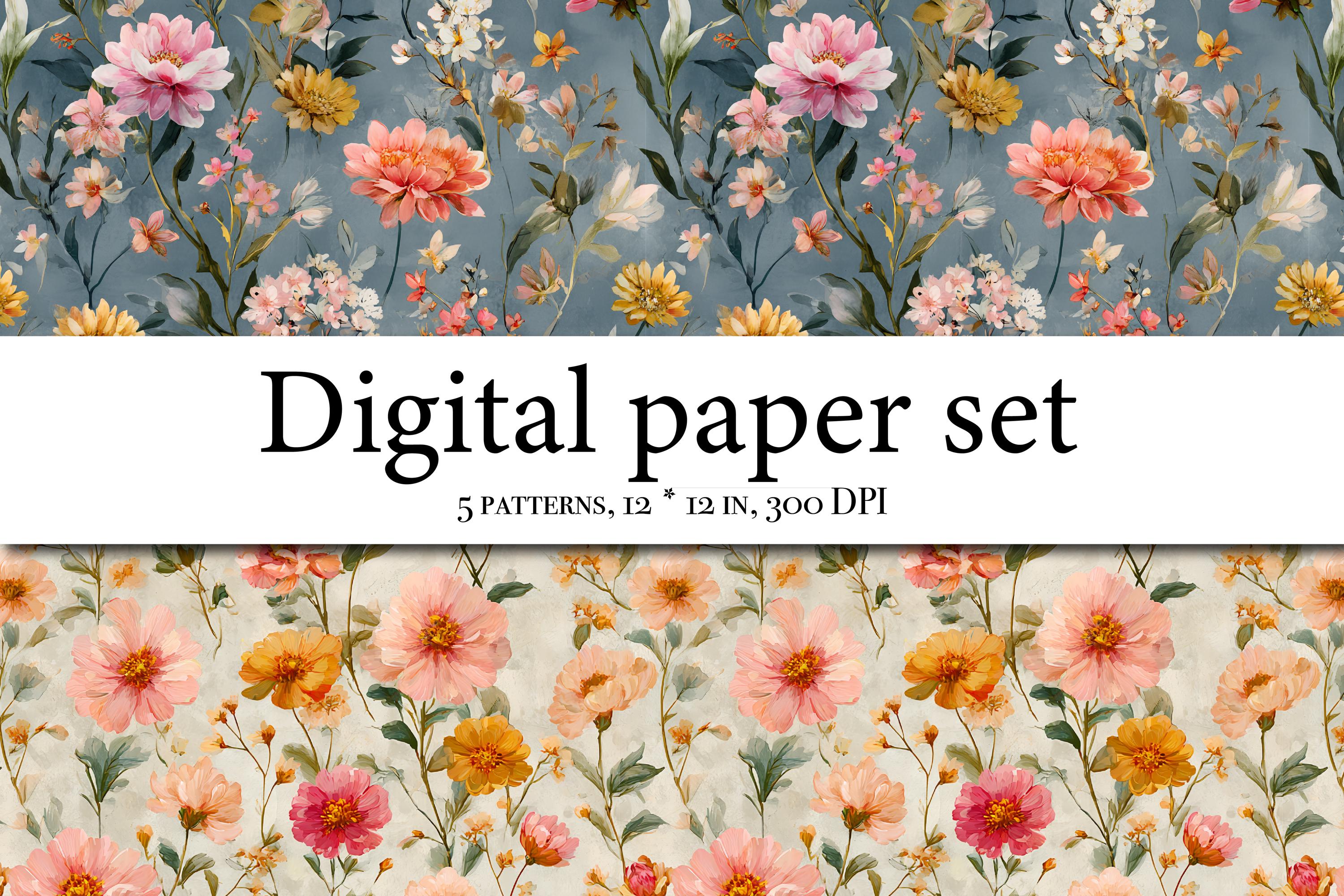 10 Seamless Floral Patterns | Vintage Watercolor Flower Digital Paper ...