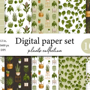 Papel digital de plantas de interior de acuarela - Patrón de jardinería - Papel digital de cactus - Monstera - Planta de interior de acuarela- Vegetación de plantas boho 11