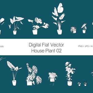 Plantas de interior de vector plano - Plantas vectoriales en blanco y negro - Contornos simples o silueta de plantas