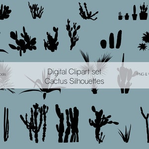 Silueta de cactus + conjunto vectorial de contorno. Las plantas planas de cactus dan forma a recortes. Archivos digitales de 20 +4 siluetas Bonus. EPS, Ai, SVG, PNG