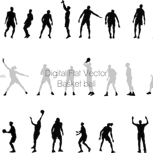Flat vector basket ball silhouettes. Digital files of 25 silhouettes. EPS, Ai, SVG, PNG