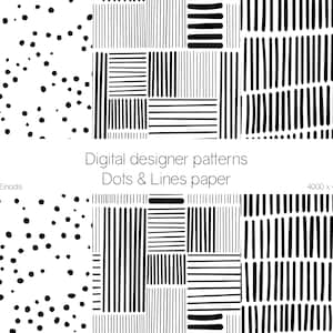Zestaw wzorów Kropki i linie - Bezszwowa tekstura geometryczna - Projekt papieru - Czarno-biały