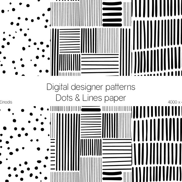 Punkte & Linien Musterpaket- Nahtlose geometrische Struktur- Papierdesign- Schwarz-Weiß