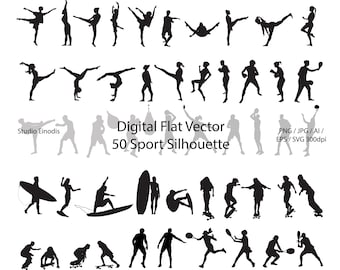 50 Fitness Silhouettes Vector Bundle | Workout, Gym, Personal Trainer Clipart (PNG SVG)