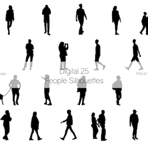 Flat vector people silhouettes. Digital files of 25 silhouettes. EPS, Ai, SVG, PNG