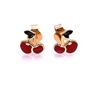 14K Yellow Gold Enamel Earrings Stud Kids Girls