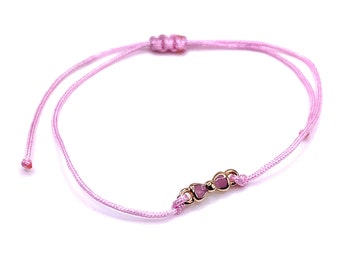 Gold Finish Pink Enamel with Pink Cord Children's Charm Bracelet 