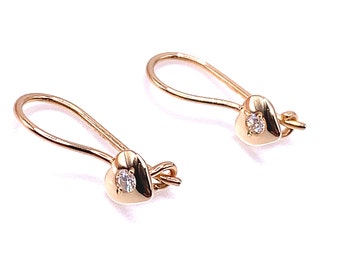 14K Rose Gold Diamond Earrings Heart Kids Girls