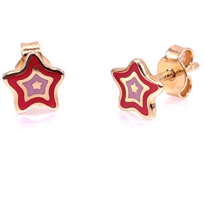 14K Yellow Gold Enamel Earrings Studs Enamel Kids Stars