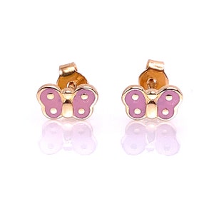 14K Yellow Gold Enamel Earrings Stud Kids Girls
