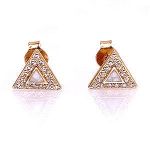 14K Rose Gold Diamond Enamel Stud Earrings Kids Women