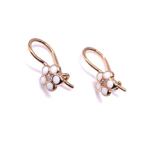 14K Rose Gold Diamond Enamel Earrings Girls