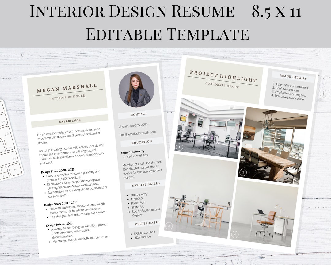 Editable Interior Design Resume & Portfolio Template, Residential ...